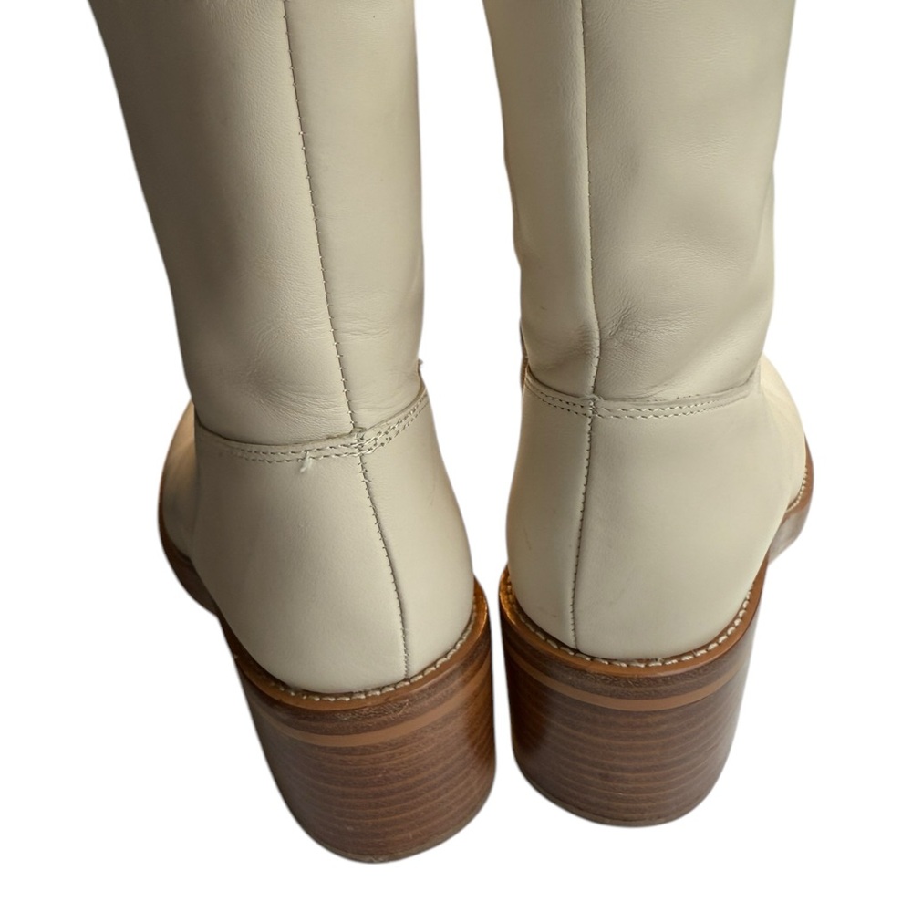 J. Crew Leather Boot Frye Style Size 7.5 ivory stacked heel - Picture 10 of 16